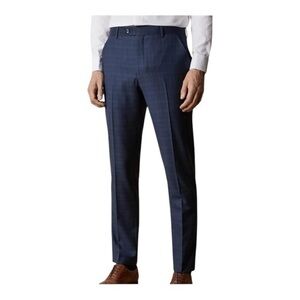 Ted Baker London Endurance Jay CT Grey Blue Plaid Modern Solid Wool Pant Size 35